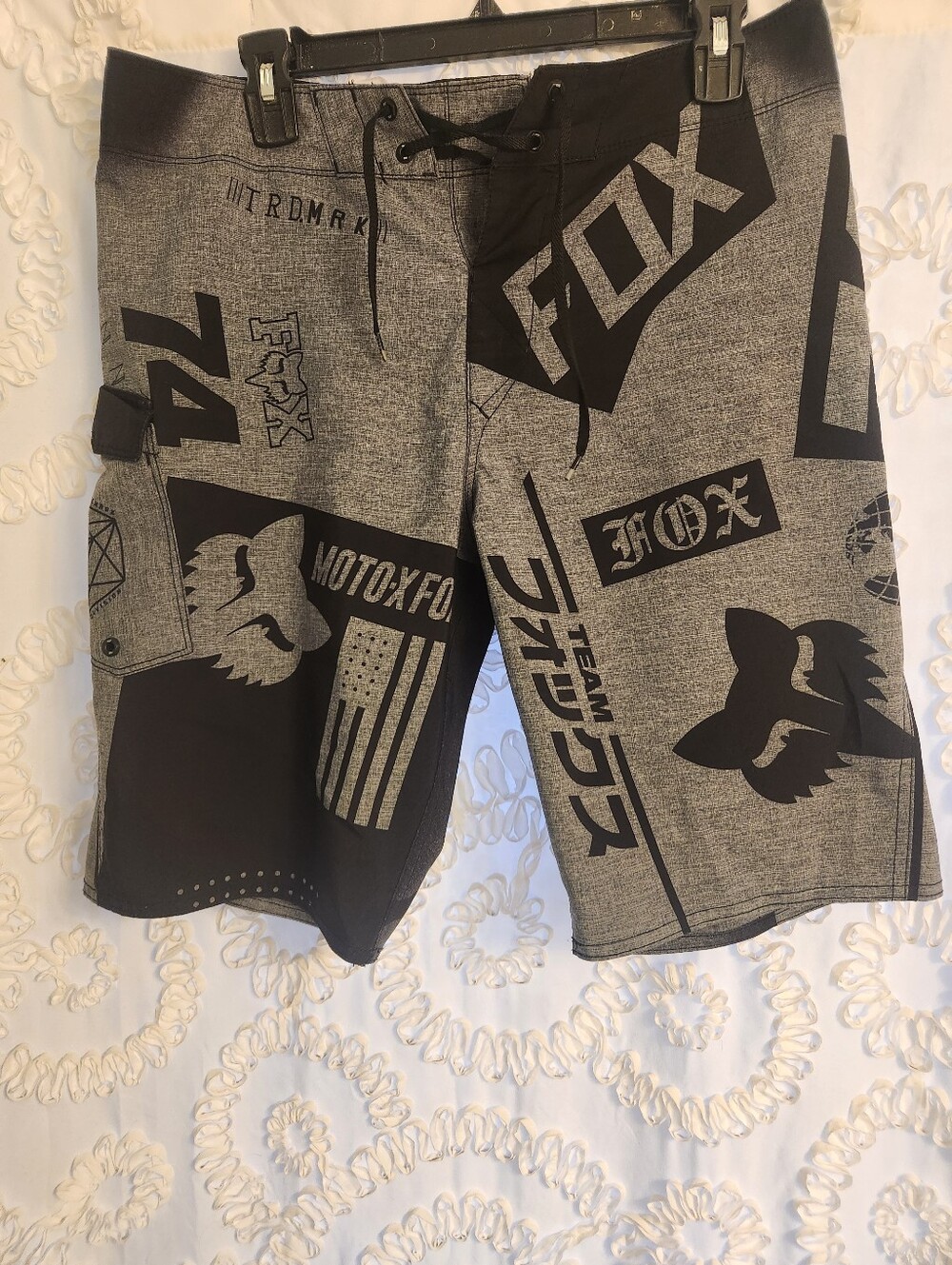 Fox Racing H20 Union Boardshorts Swim Trunks Lace Front Mens 30 Black Grey surf